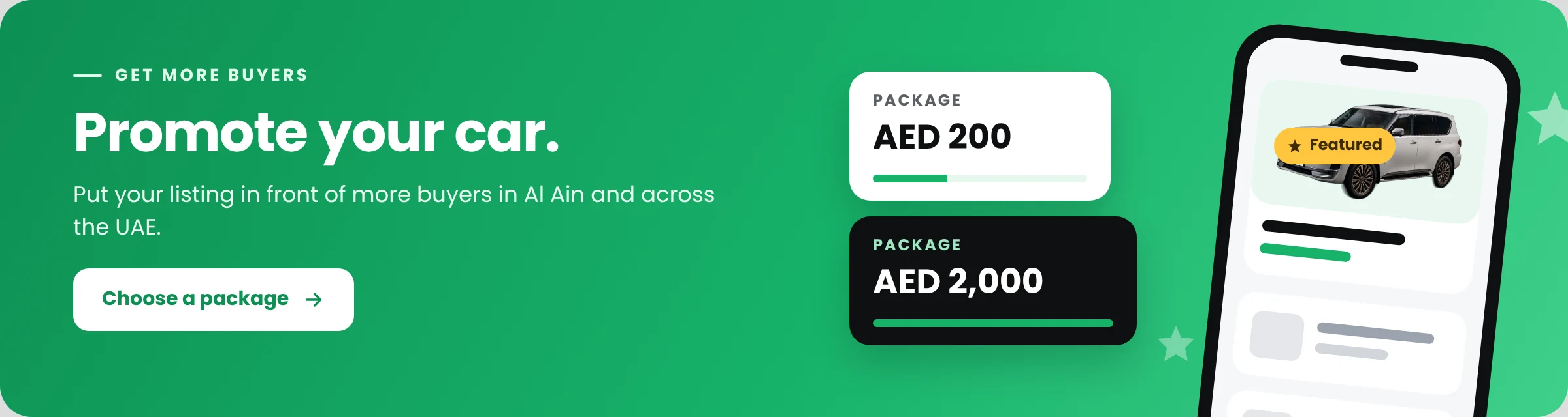 Promote your car: choose a 200 or 2,000 AED package