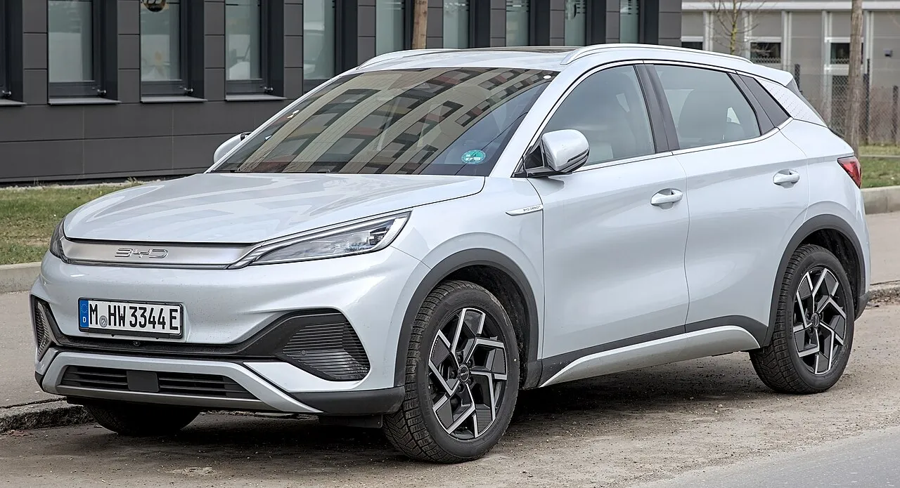 A white BYD Atto 3 electric SUV
